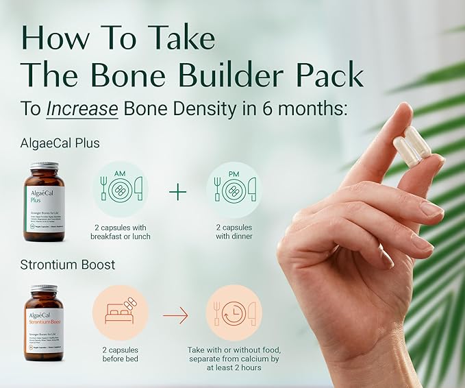 ALGAECAL - Bone Builder Pack for Bone Density, Clinically Supported Plant Based Calcium Supplements & Strontium, Vitamins K2, D3, Magnesium & 16 Minerals, 3-Month Supply, Made in USA
