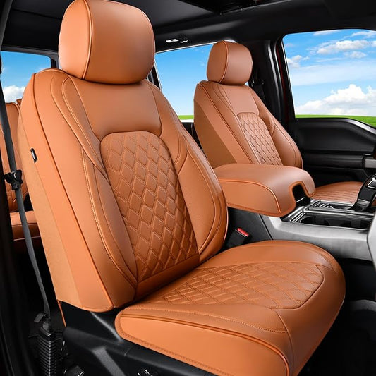 Huidasource Tacoma Car Seat Covers Brown Fit for 3rd Gen Toyota Tacoma 2016-2023 Double & Crew Cab SR SR5 Limited TRD Sport/Pro/Off Road, Front & Back Leather Truck Seat Cover (Full Set/Brown)