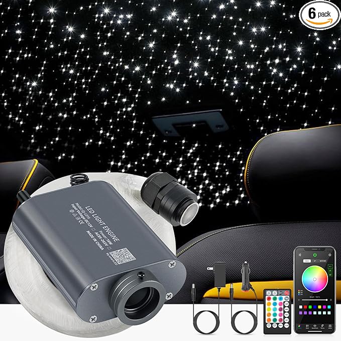 16W Starlight Headliner Kit, Star Lights for Car Roof&Home Decoration, Fiber Cable 500pcs of(0.03+0.04+0.06in)*13.1ft RGBW Star Light Headliner with Bluetooth APP/Remote/Music Mode