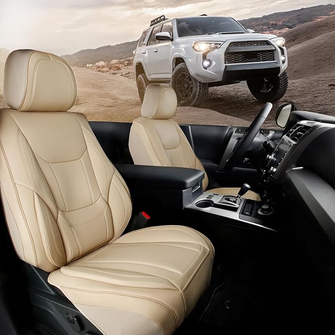 Coverland Custom Fit Car Seat Covers for SUV Compatible with [RAV4, CR‑V, Forester, Bolt EUV, IONIQ 5, HR‑V, Yukon] Premium Waterproof Non-Slip Interior Seat Protector [Front Beige - Size Chart A27]