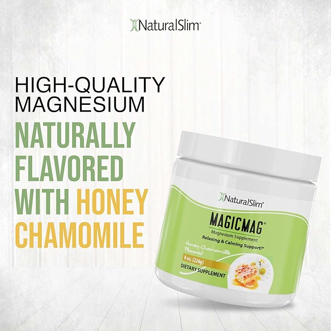 NaturalSlim Magicmag Pure Magnesium Citrate Powder Stress, Constipation, Muscle, Heart Health, and Sleep Support | Honey Chamomile Flavored Magnesium Supplement - 8oz Drink Mix (3 Pack)