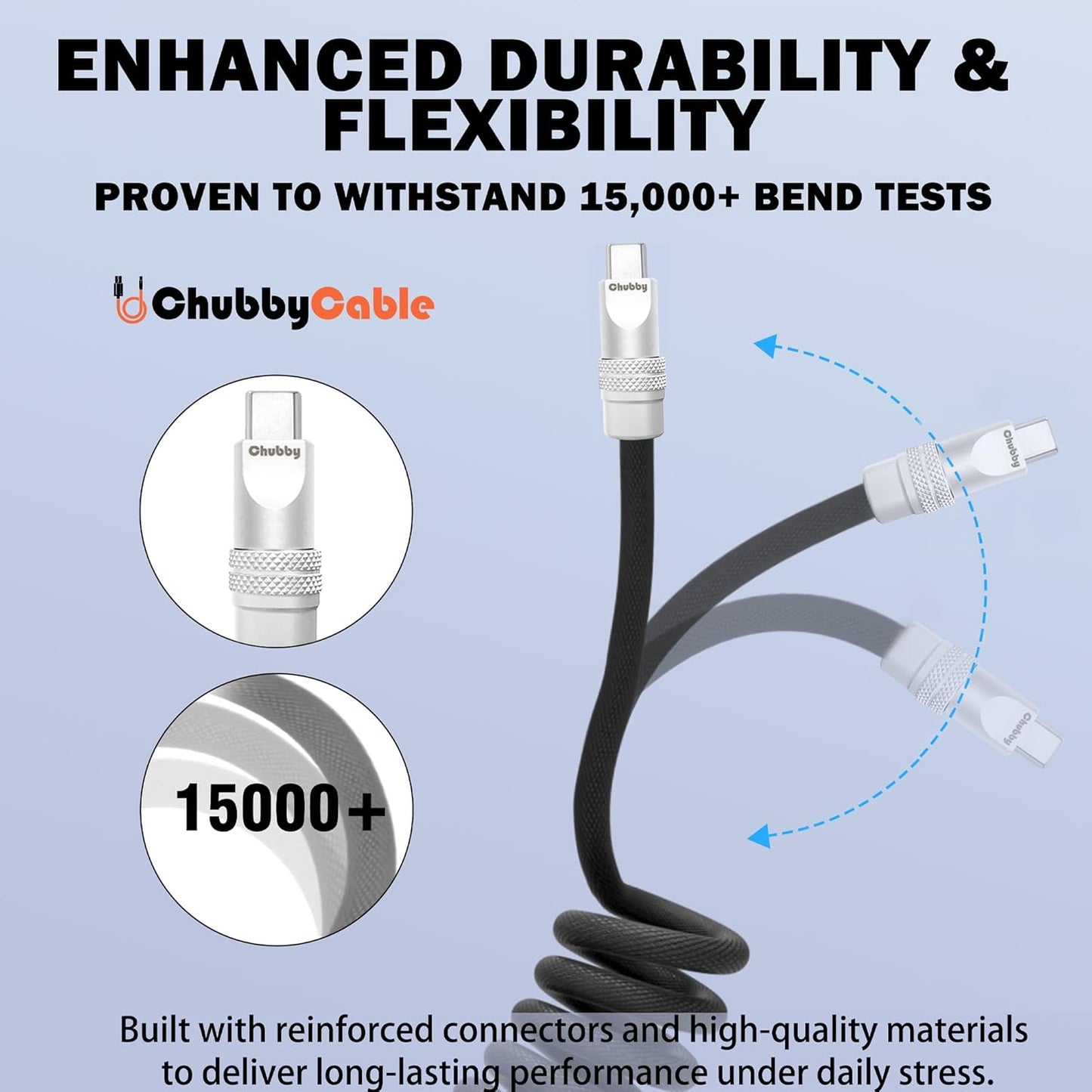 chubbycable Curly Chubby - Retractable Fast Charging Cable 240W Coiled Charger Cord for Car Durable USB-C Cable for Phones, Tablets and More, Green+Green, USB-A to Type-C, 1.3FT-2.3FT