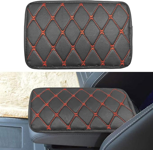 Leather Center Console Cover for Cars, Waterproof Arm Rest Box Protective Cover Car Center Console Cushion Pad, Universal Middle Console Armrest Pad Cover for Most Vehicles (Black/Red)