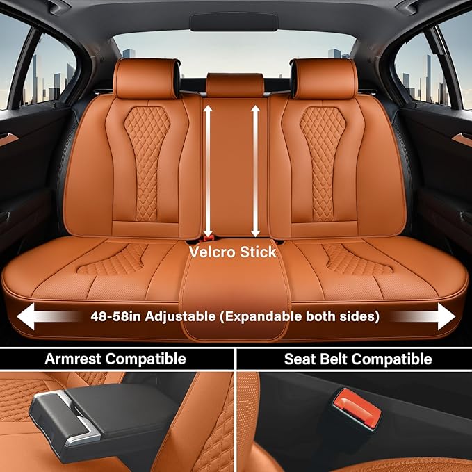 Coverado Car Seat Covers Full Set, Brown Seat Covers, Automotive Car Seat Cover, Car Seat Covers Front Seats Back Seat Covers, Car Seat Protector Universal Fit Most Cars