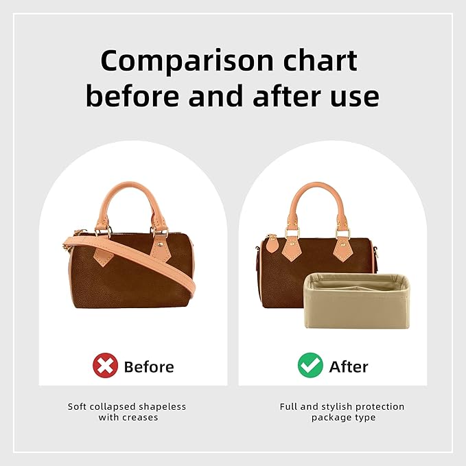 DGAZ Silk Purse Organizer Insert Fits LV Speedy 16/20/25/30/35/40/45 bags，Silky Smooth Bag Organizer，Luxury Handbag & Tote Shaper(S2 trench,SP16)