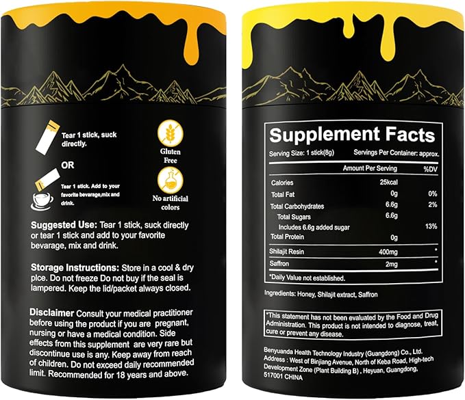Himalayan Pure Nutritious Shilajit Honey Sticks Gold- Saffron, Honey - 75% Fulvic Acid, 85+ Trace Minerals - for Men Women - 30 Sticks(Shilajit Honey 30 Sticks)