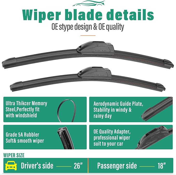 26" 18" 16" Windshield Wiper Blades Replacement for Honda Insight 2010 2011 Premium All Weather Front Rear Wipers Set - OEM Quality (Pack of 3)