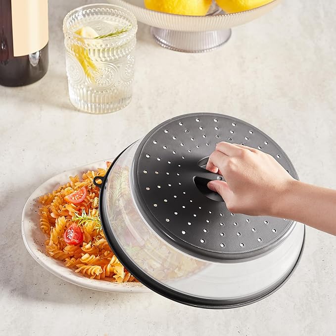 VEVOR Microwave Splatter Covers, 2 Pack 10.4" Collapsible Microwave Lid for Food, 300°F Heat-Resistant PP Splatter Guard for Plate Dish, Multi-Use Kitchen Colander Gadget for Washing Fruits Vegetables