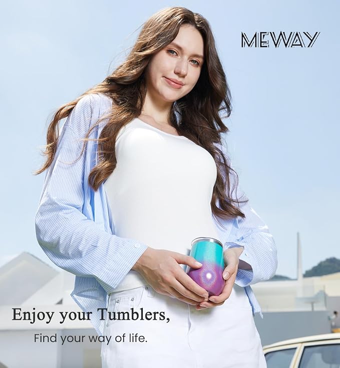 MEWAY 12oz Insulated Wine Tumbler - Double Wall Stainless Steel Stemless Glasses with Lids, Wine cups, Gift for Family and Gifts, Prizes for adults(White,1)