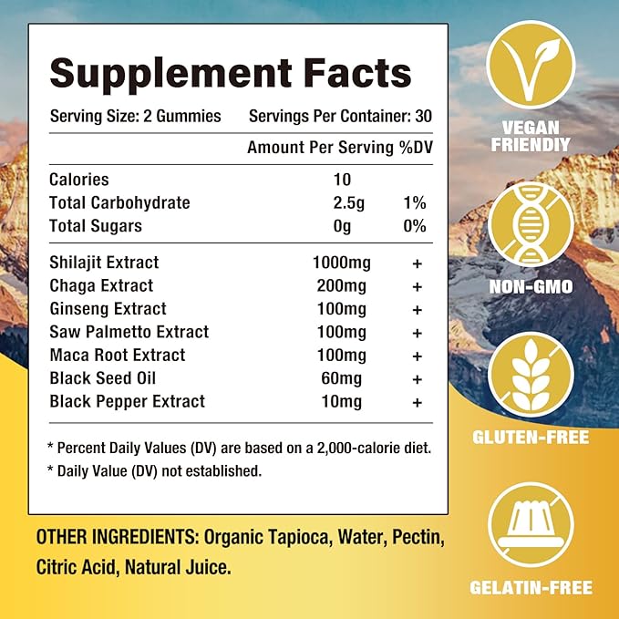 Shilajit Gummies with 85+ Trace Minerals Supplement, Shilajit for Men & Women - 60 Mixed Berry Flavored Gummies
