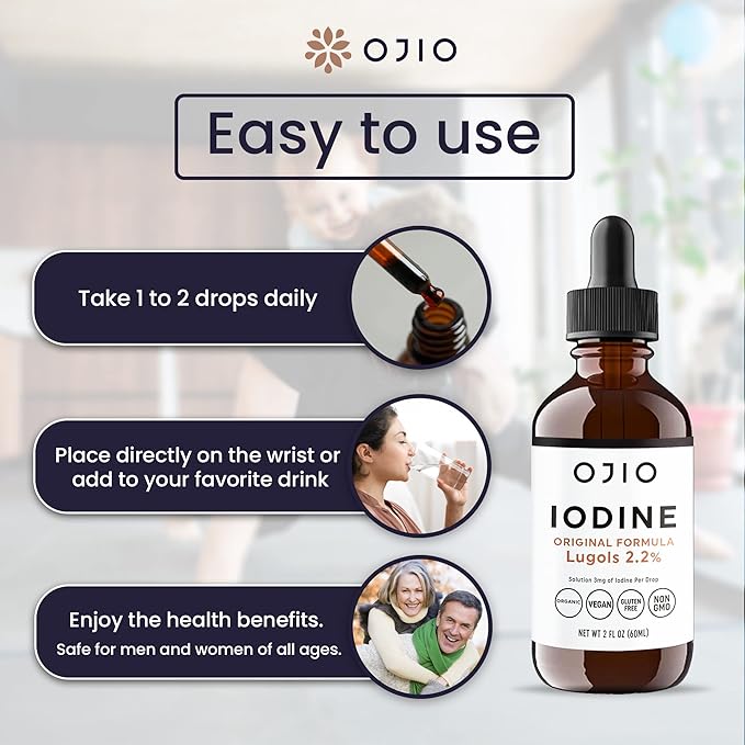 Lugols Iodine Solution 2% - 1 Year Supply - High Potency Liquid Oral Iodine Drops with Superior Absorption – Improves Overall Health & Energy for Women, Men, Kids - 2 fl Oz (Pack of 1)