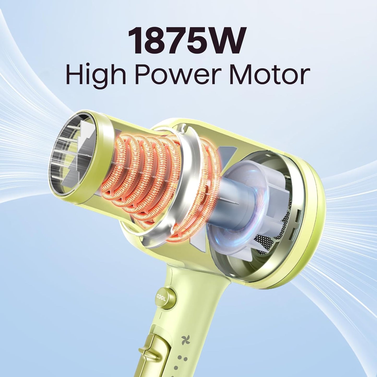 Ionic Hair Dryer for Curly Hair | 1875W Fast Drying | Diffuser & Attachments | Rose Gold