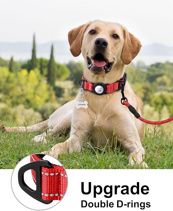 TagME Airtag Dog Collar,Waterproof Reflective Pet Collar with Airtag Holder,Soft Padded and Double D-Rings for Extra Large Dogs,Red