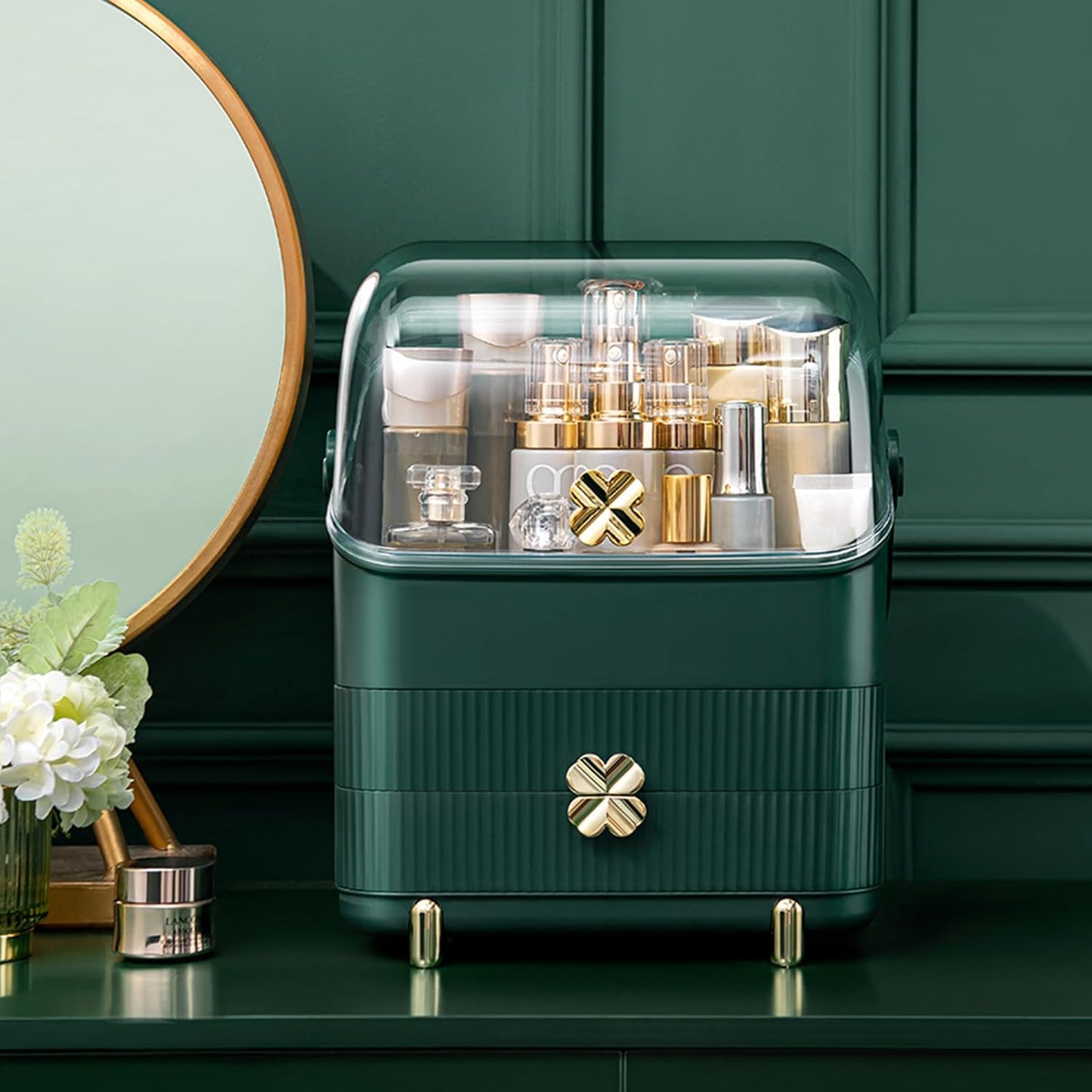 Preppy Makeup Organizer | 3-Tier Cosmetic Storage Box | Ivory White, Portable