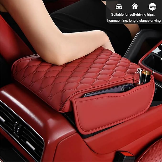 Car Center Console Cushion Pad for Hyundai Elantra 2017-2020, Leather Armrest Box Pad Armrest Cover Arm Rest Cover Pad with 2 Storage Bags Waterproof for Most Vehicles Vehicles SUVs, D/Grey