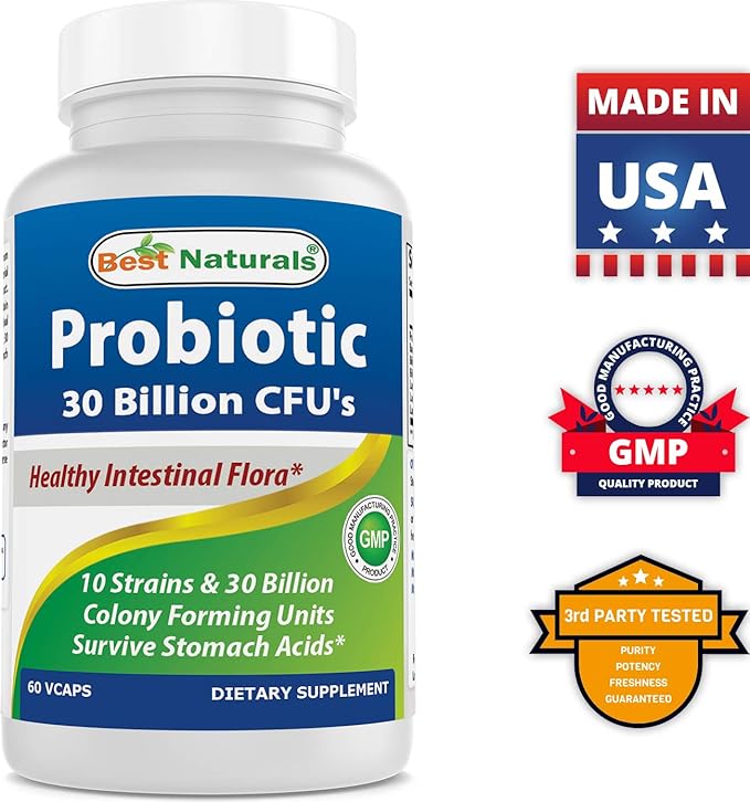 Best Naturals Probiotic 10 Strains & 30 Billion CFU & Vitamin D3 10000 IU