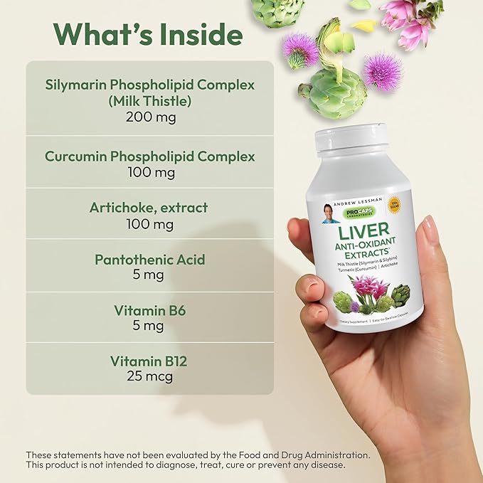 ANDREW LESSMAN Liver Anti-Oxidant Extracts 240 Capsules - Supports The Hard-Working Tissues of The Liver, Promotes Optimum Liver Health and Function. Milk Thistle, Turmeric and Artichoke Extracts