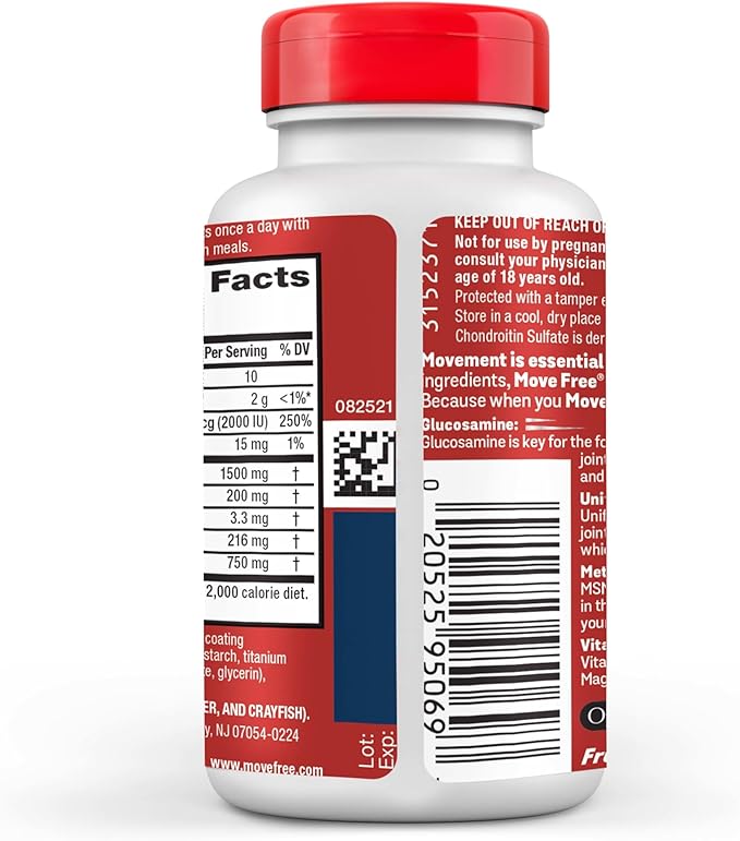 Move Free Advanced Glucosamine Chondroitin MSM + Vitamin D3 Joint Support Supplement, Supports Mobility Comfort Strength Flexibility & Bone + Immune Health - Tablet, 3x120ct Bottles (120 servings)*