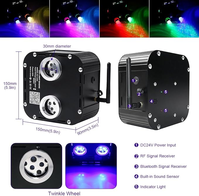 AZIMOM Updated Dual Color 50W Twinkle Fiber Optic Starlight Kits Mixed1330pcs 16.4ft Strands, RGB Meteor Shooting Star, Sound Activated APP/Remote Control Theater Ceiling Home Shop Lobby Roof Decor