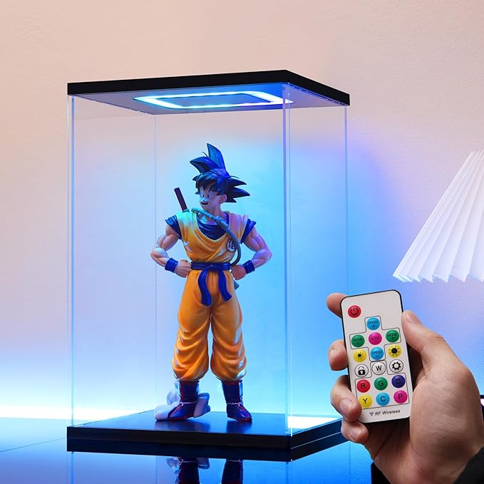 Clear Acrylic Display Case with Light for Gundam Display, Multiple Color Lights Dustproof Protection Display Box for Collectibles Action Figures（14×10×21inch）