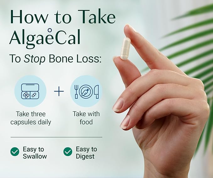 ALGAECAL- Plant Based Calcium Supplement with Vitamin D3 (1000 IU) for Bone Strength, Contains 13 Minerals Supporting Bone Health, Organic Calcium (750 mg) for Women & Men, 90 Veggie Caps, Made in USA