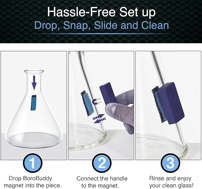 SNOWTREE Magnetic Glass Cleaner BoroBuddy | Glass Pieces, Bottles, Vases | Compact Design for Tighter Spaces & Smaller Glass Pieces | Double Sided | Purple
