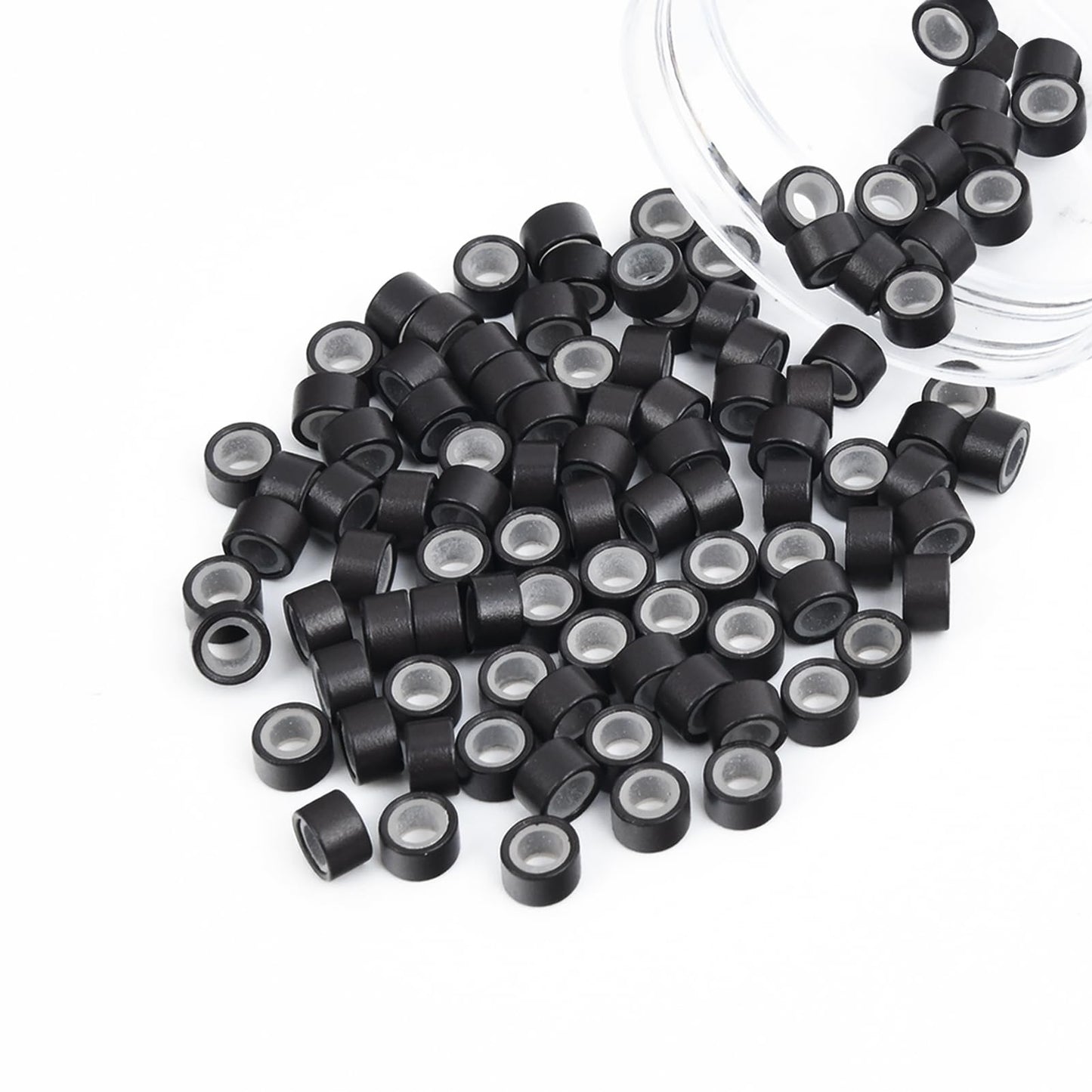 Vlasy 100Pcs 5Mm Silicone Lined Micro Ring Beads For Hair Extensions 5Colors Apply (100Pcs Dark Brown)