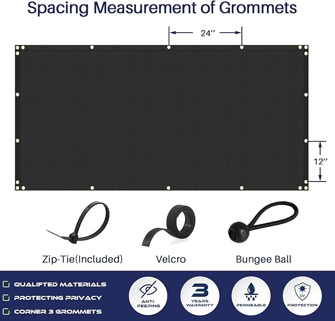 Windscreen4less Privacy Fence Screen Heavy Duty Windscreen Fencing Mesh Fabric Shade Net Cover with Brass Grommtes for Outdoor Wall Garden Yard Pool Deck, 8'x33' Black