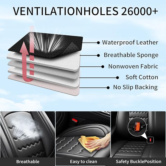 CX-70 Car Seat Covers Custom Fit for Mazda CX-70 2025-2026, Full Coverage Premium Leather Waterproof Breathable Seat Covers, Automotive Seat Protectors, Airbag Compatible(2 Front Seats, Black)