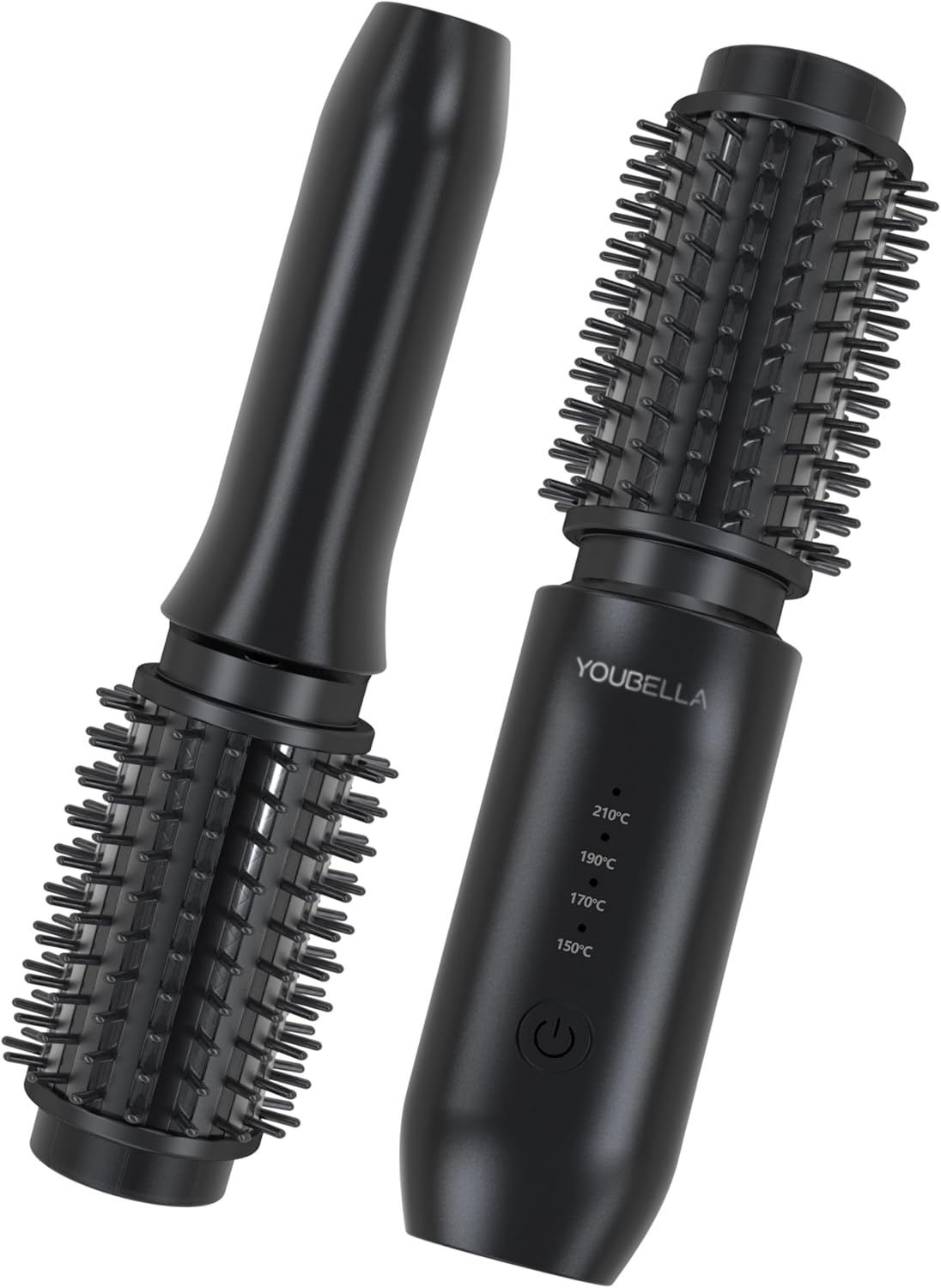 Cordless Hair Curling Iron Brush, Mini Travel Hot Straightener Comb, 3-In-1 Portable Wave Curling Wand, 1.5″ Ionic Heated Brush, USB Rechargeable Hair Curler, All Black –No Automatic Rotation