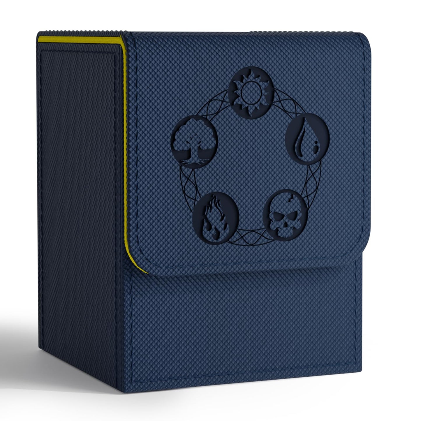 ZLCA Card Deck Box for MTG, Card Storage Box Fits 100+ Single Sleeved Cards, PU Leather Strong Magnet Card Deck Case for Magic Commander TCG Cards (Blue& Yellow)