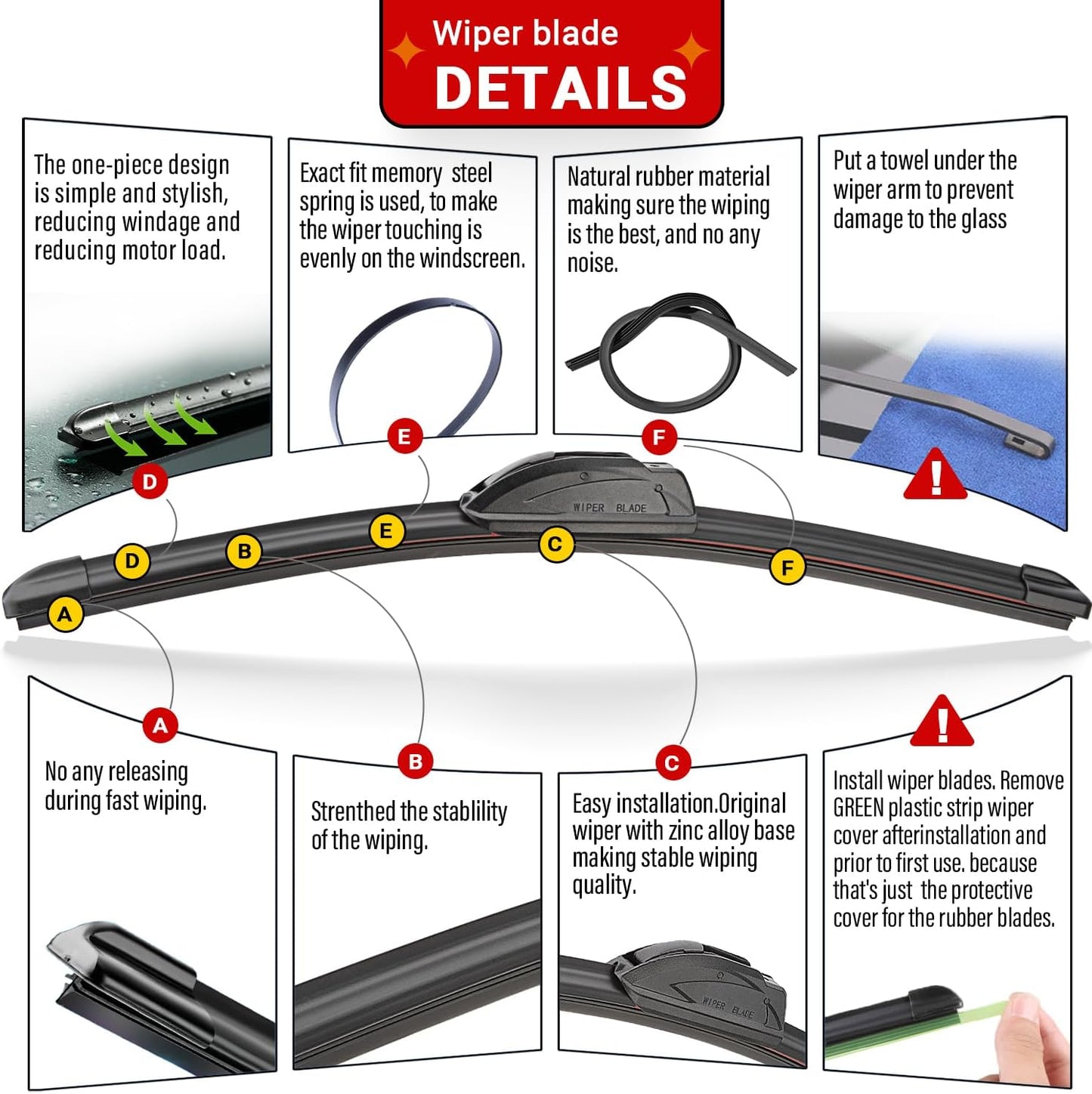 Windshield Wiper Blades Replacement for 2007-2014 Ford Edge Original Factory Quality Front Rear Wipers Blade Set for My Car - 26" 20" 14" (Pack of 3)