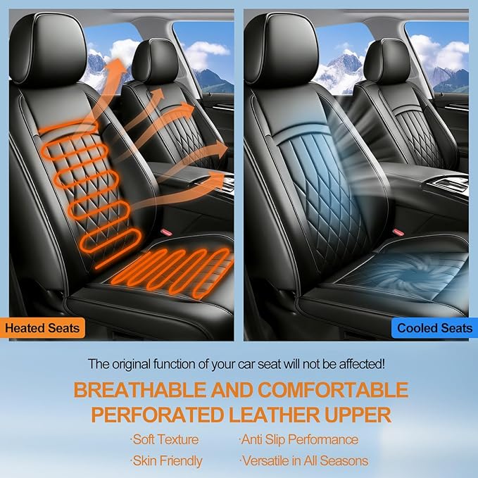 Fit RLX Car Seat Covers for Acura RLX 2013-2020 - Premium Leather, Waterproof, All-Weather, Airbag Compatible, Breathable, Easy Install, Seat Protectors, Only 2 Front seat Covers, Black