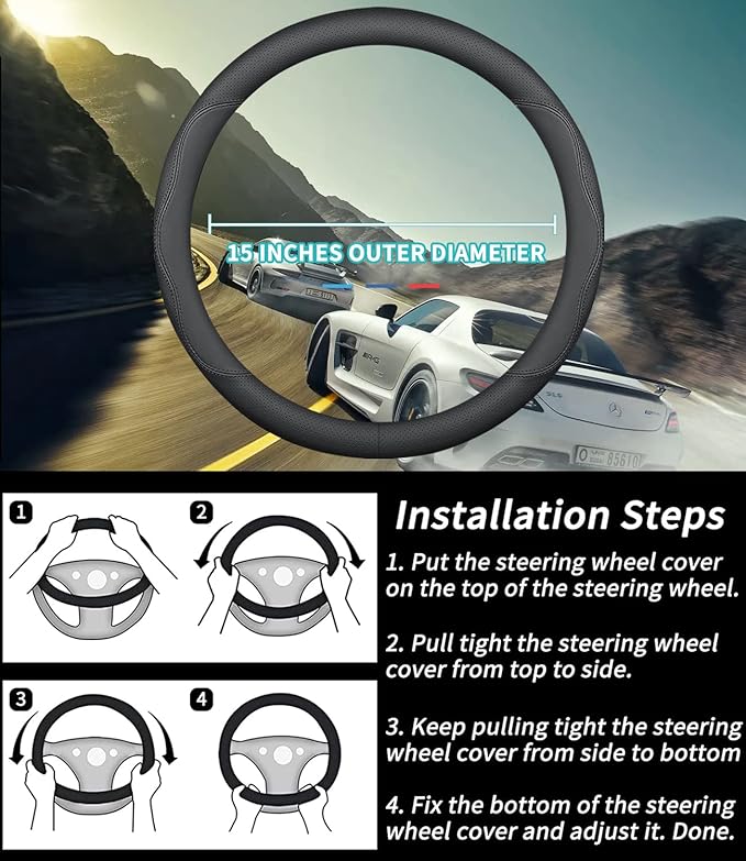 Custom-Fit for Jeep Steering Wheel Cover, Premium Leather Car Steering Wheel Cover with Logo, Non-Slip, Breathable (B-Style,for Jeep)