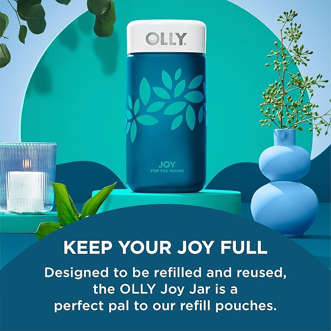 OLLY Joy Jar Gift, Easy Refillable Glass Bottle Vitamin Container, Holds Up to 120 Vitamin Gummies, Limited Edition 2022 (Pack of 2)