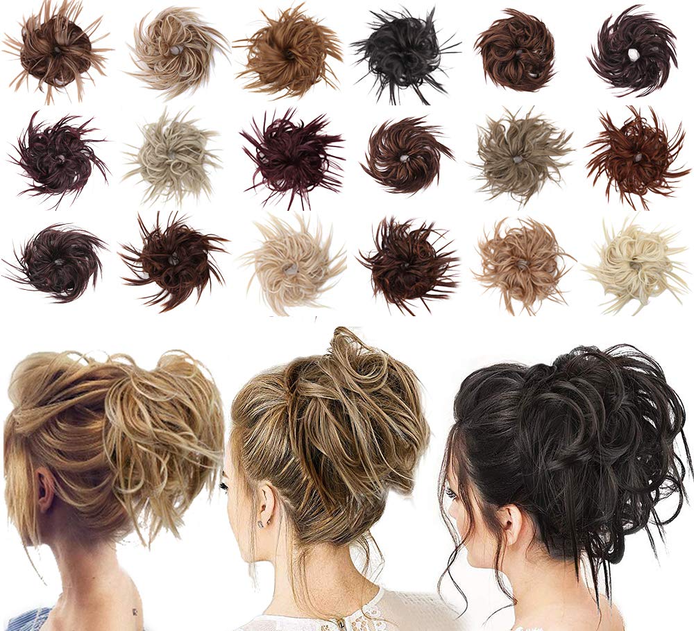 Tousled Updo Messy Bun Hair Piece Scrunchies Synthetic Wavy Hair Extension Ponytail With Elastic Rubber Band Hairpieces Updo Ext