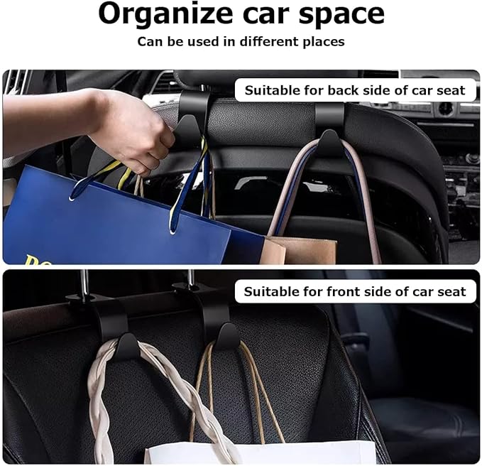 Car Seat Headrest Hook, 4PCS Multifunctional Auto Backseat Hangers, Universal Car Interior Accessories, Vehicle Storage Organizer for Purse, Coat, Umbrella, Grocery, Bag, Handbag (Black)