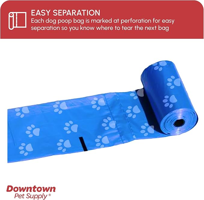 Downtown Pet Supply Rainbow Paw Print Poop Bags (520 CT & 2 Dispensers) - Leak-Proof, Unscented, Clips to Dog Leashes & Harnesses