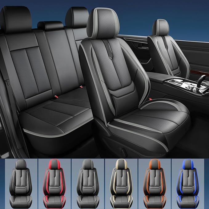 Fit Forester Car Seat Covers for Subaru Forester 2007-2024 2025 2026 -Upgraded Premium Waterproof & Breathable Leather,Airbag Compatible,All-Weather Seat Cushion Protector,2 Front/Black-Grey