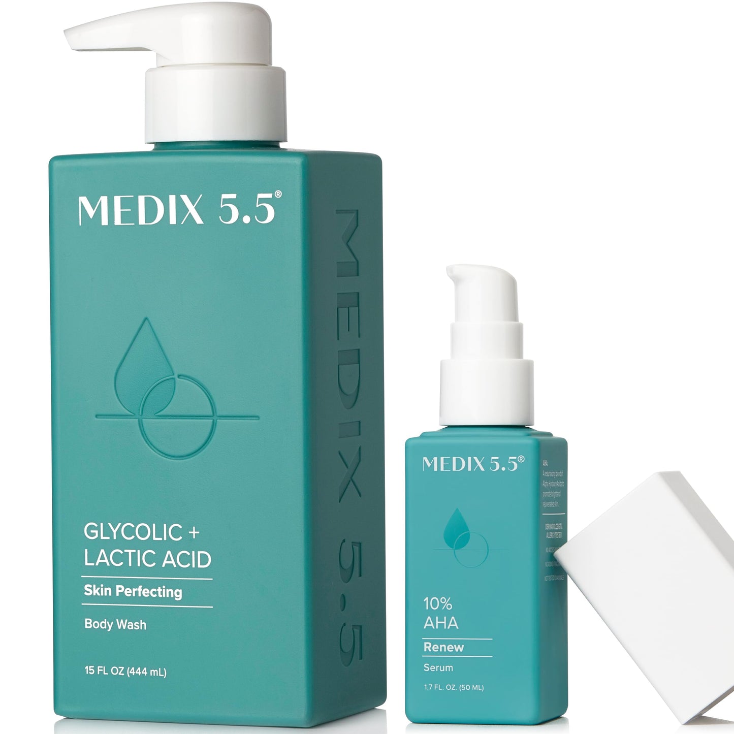 Medix 5.5 Exfoliating Aha Glycolic Acid Face & Body Wash Cleanser + Collagen Moisturizing Body Cream Lotion Skin Care 2Pc Set |