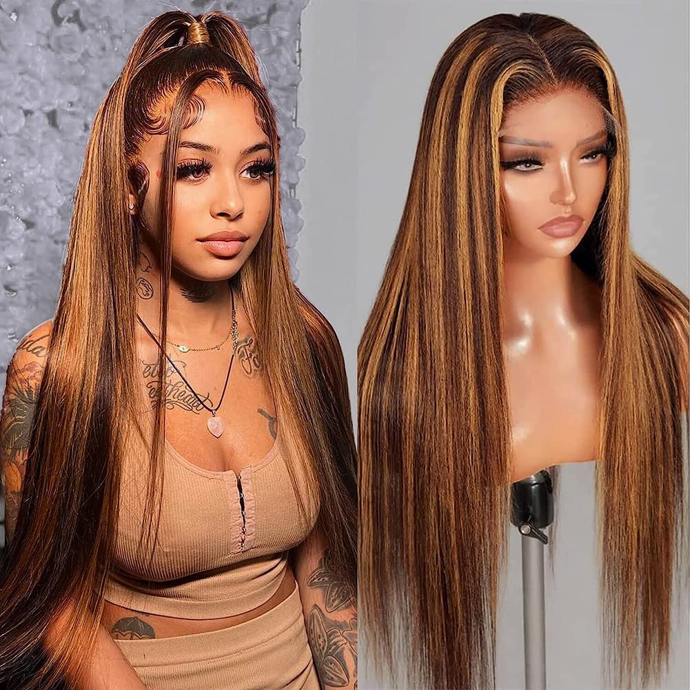 Flady Highlight Ombre Blonde Lace Front Wig Human Hair #4/30 Colored Glueless Pre Plucked With Baby Hair 180 Density Straight Hd