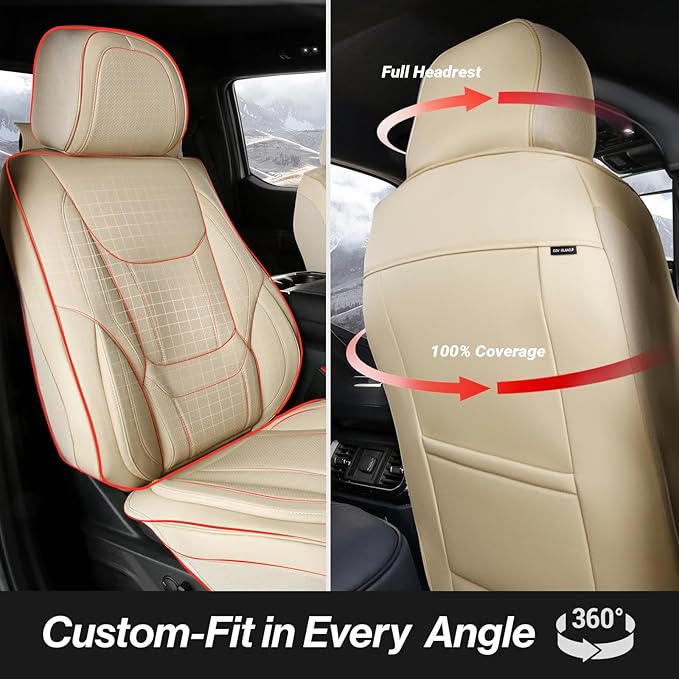 Coverland Custom Fit Car Seat Covers for SUV Compatible with [Grand Cherokee, Explorer, Escape, Mustang Mach E] Premium Waterproof Non-Slip Interior Seat Protector [Front Beige - Size Chart A18]