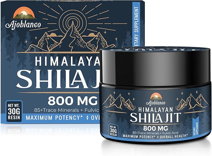 Ajoblanco 800 Mg Himalayan Shilajit Resin, Shilajit Pure Himalayan Organic, Shilajit Supplement with Purity, High Dosage & Potency for Energy, Strength & Immunity, Men & Women, 30 Grams