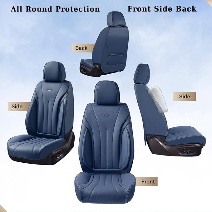 Coverado Leather Seat Covers, 5 Seats Waterproof Seat Covers for Cars, Front and Rear Seat Cover, Luxury Car Seat Protectors, Universal Car Seat Cushions Automotive Accessories Fit for Most Cars, Navy