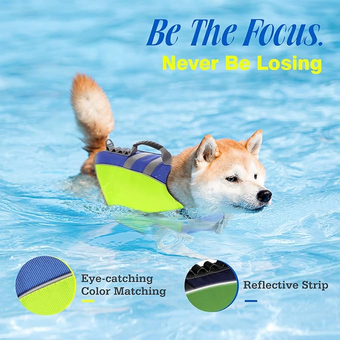 Pawaboo Dog Life Jacket, Reflective Safety Vest with Adjustable Pet Life Preserver, Ripstop Dog Lifesaver for Swimming, Boating - Bright Yellow, XL