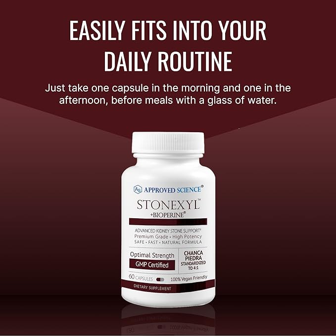 Approved Science Stonexyl - Herbal Support for Kidney Stones - 360 Capsules - Chanca Piedra - High Absorption - 6 Month Supply - Vegan