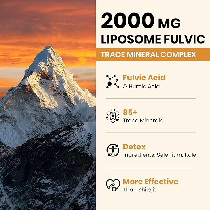 Trace Minerals Electrolytes Drops 2000 MG | Liquid Liposomal Fulvic Humic Acid Supplement | 85+ Trace Minerals | Hydration | Detoxification | Energy | pH Balance | Digestion | Immunity | 6 Oz