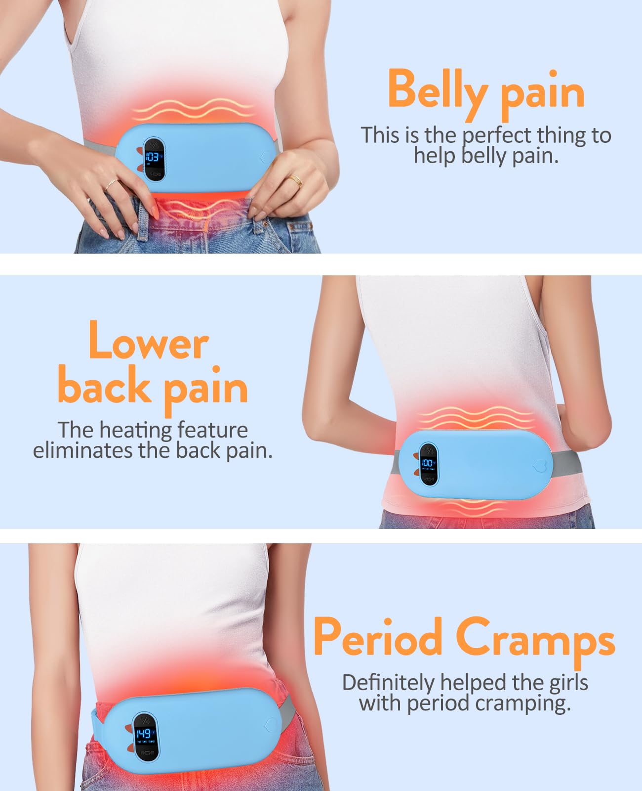 Portable Heating Pad for Period Cramps: Cordless Menstrual Heating Pad with 6 Heat Levels and 6 Massage Modes, 3s Fast Heating Gift for Women and Girl(Pink)