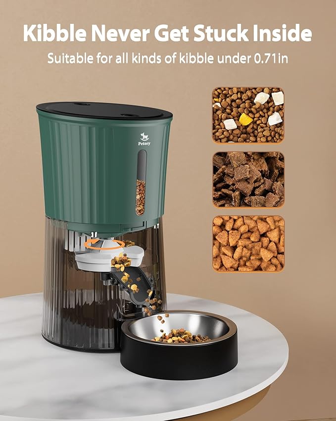 Petory Timed Automatic Cat Feeders - 4L Programable Dry Food Dispenser for Cats and Small Medium Dogs 6 Meals with Desiccant Bag Dual Power Supply 10S Voice Recorder