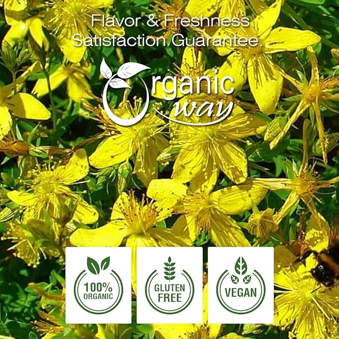 Organic Way St. John's Wort Whole (Hypericum perforatum) - Herbal Tea | European Wild-Harvest | Organic, Kosher & USDA Certified | Vegan, Non GMO & Gluten Free | Origin - Albania (1/4LBS / 4Oz)